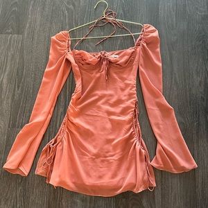 HOUSE OF CB Baby Halter Long Sleeve Mini Dress in Pink